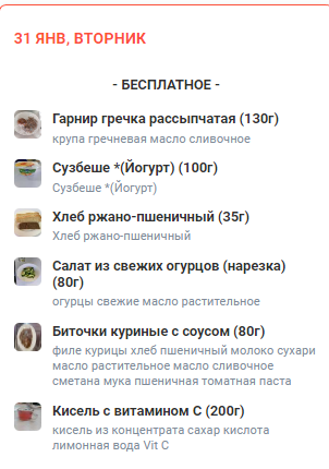 Меню 31.01.2023