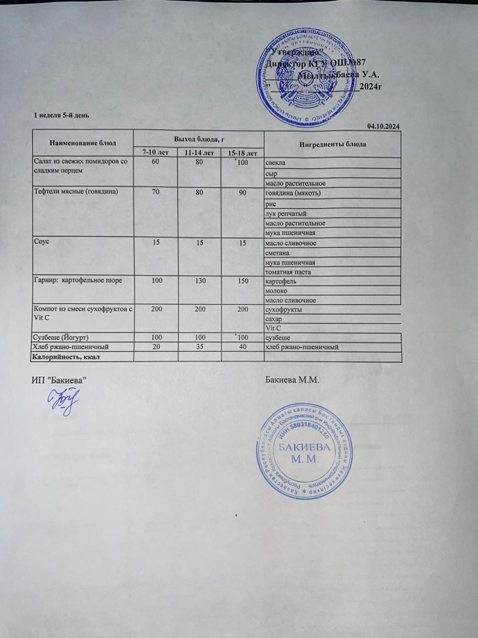 Ас мәзірі 04.10.2024