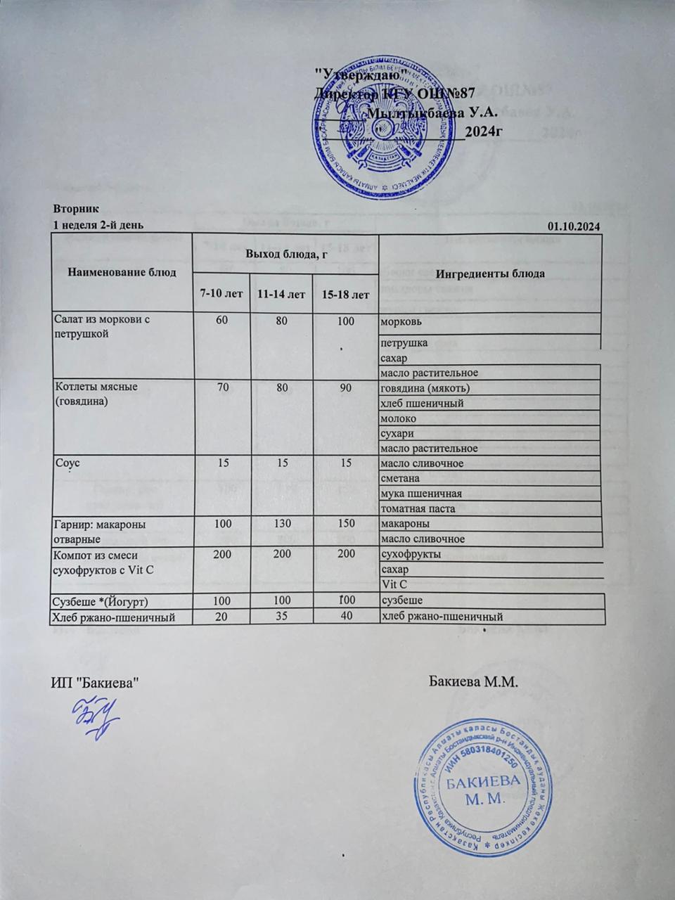Ас мәзірі 01.10.2024
