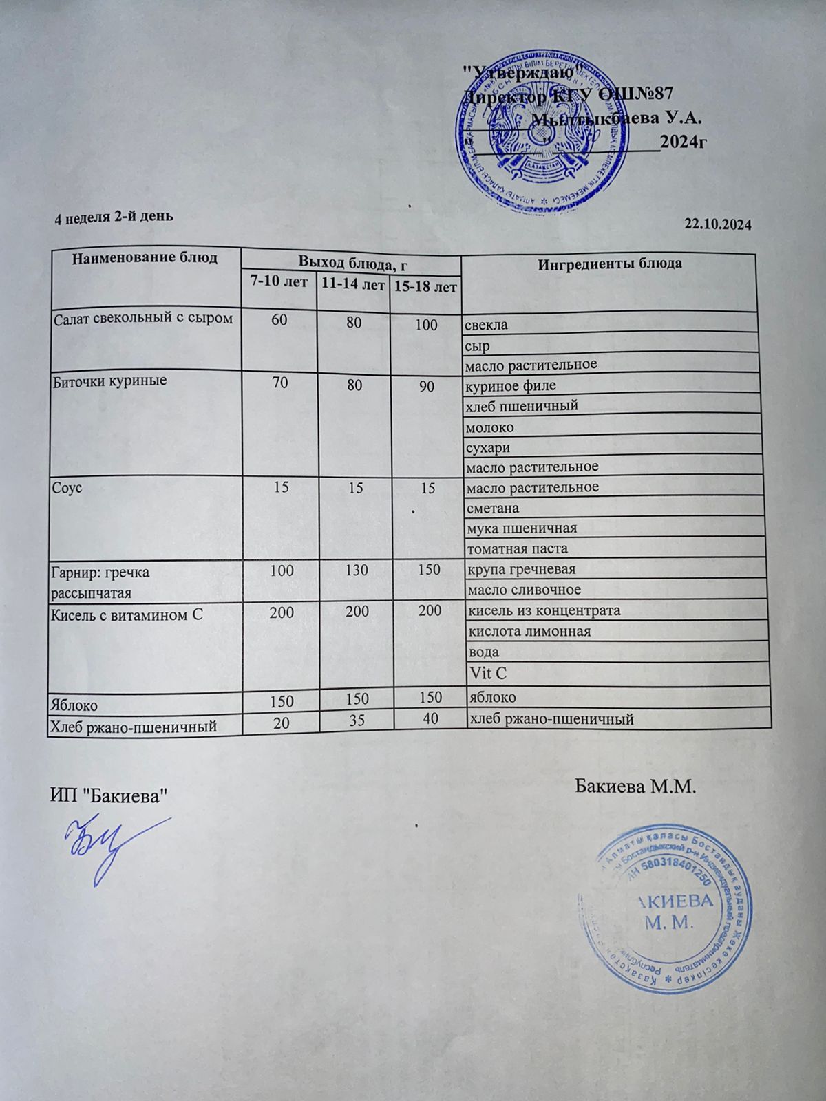 Ас мәзірі 22.10.2024