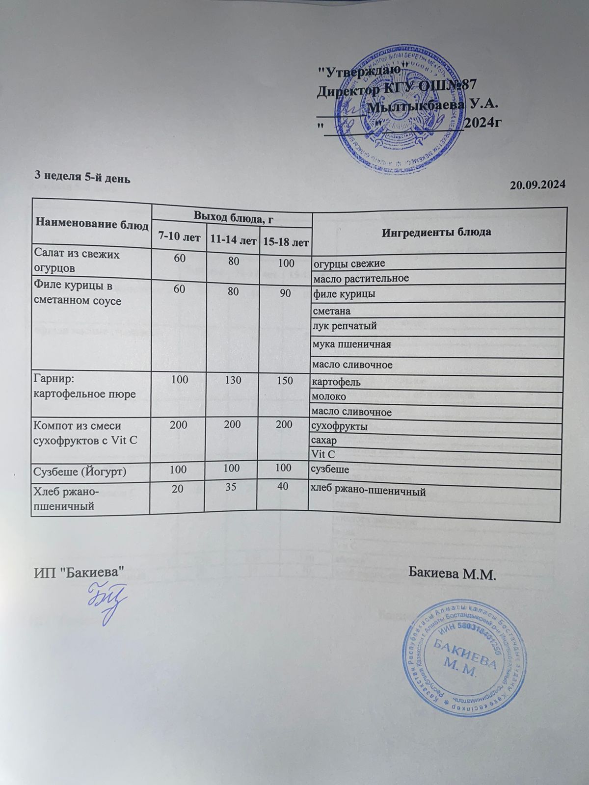 Ас мәзірі 20.09.2024