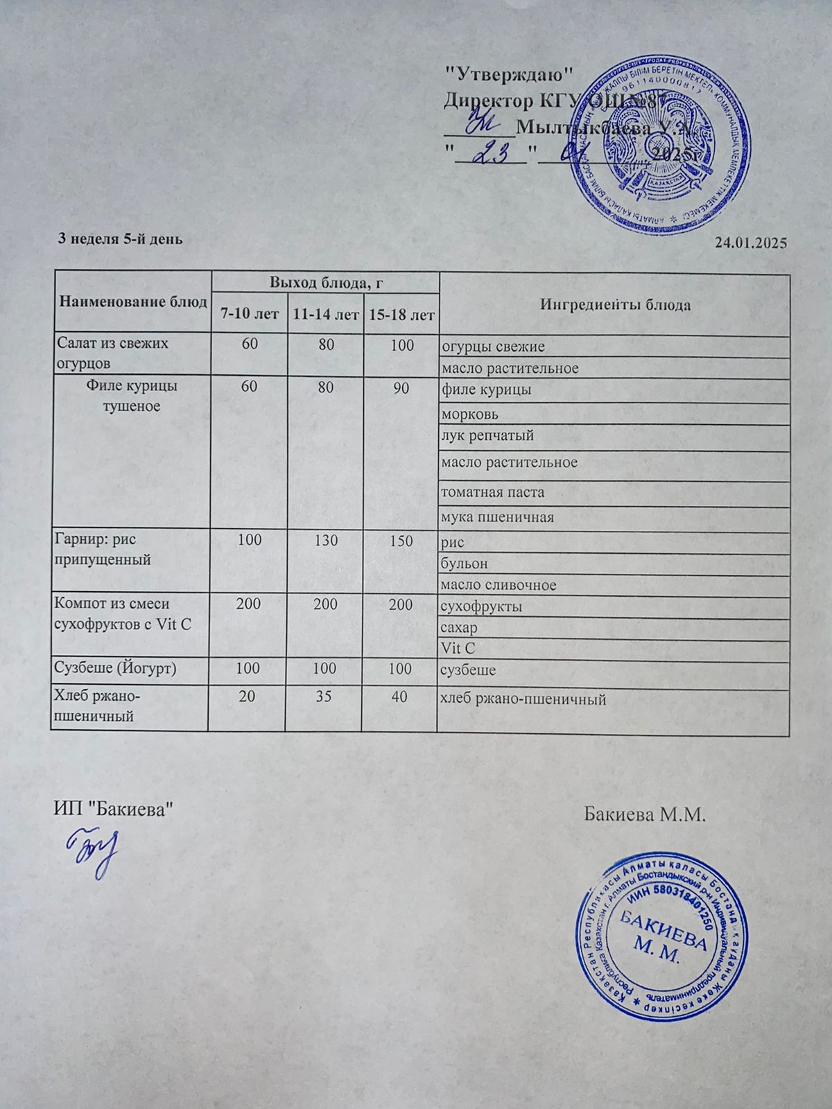 Ас мәзірі - 24.01.2025