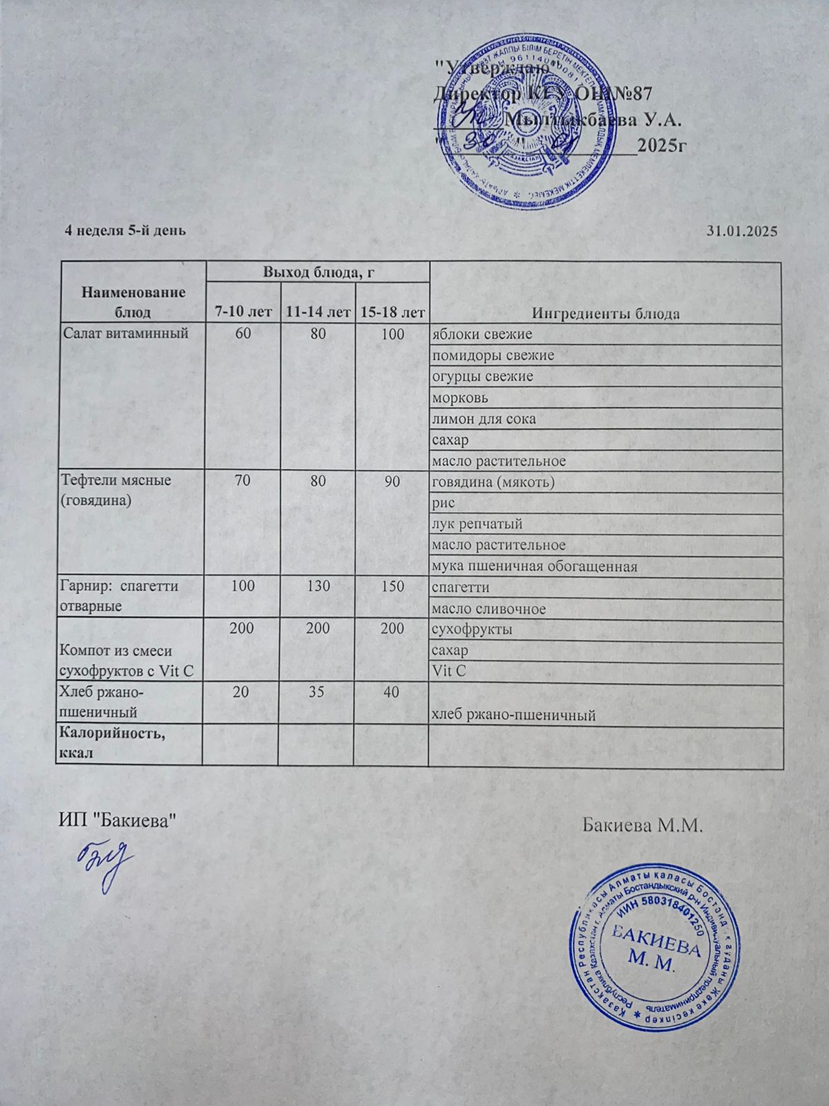 Ас мәзірі - 31.01.2025
