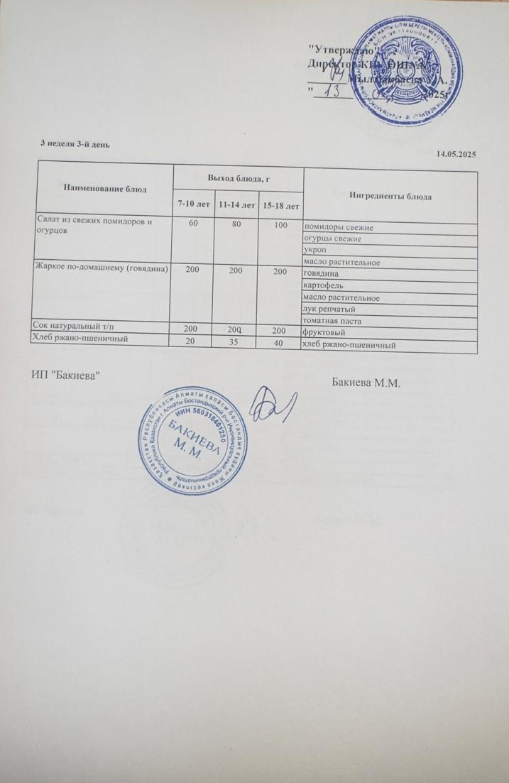 Ас мәзірі 3 апта-3-күн - Меню 3 неделя 3-й день 14.05.2025г.