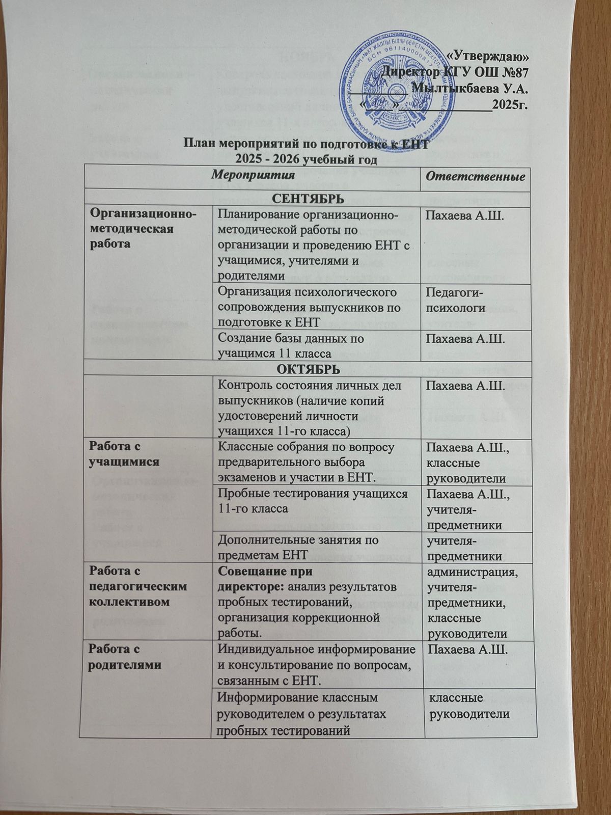ҰБТ-ға дайындық жөніндегі іс-шаралар жоспары/План мероприятий по подготовке к ЕНТ